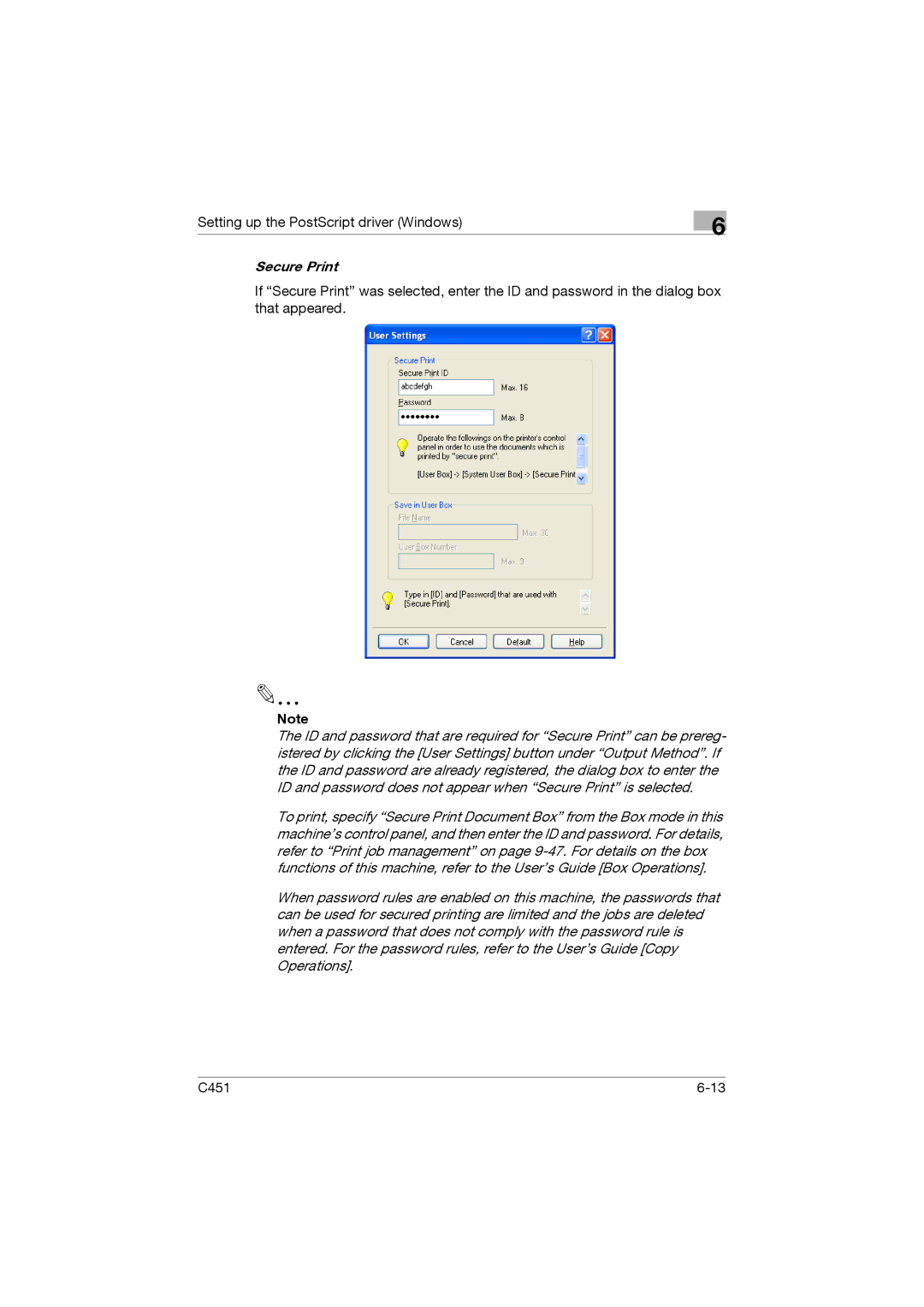 Konica Minolta C451 manual Secure Print 