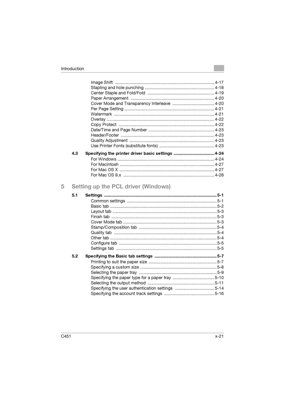 Konica Minolta C451 manual Specifying the printer driver basic settings, Settings, Specifying the Basic tab settings 