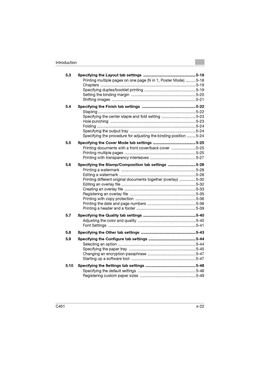 Konica Minolta C451 manual Specifying the Layout tab settings, Specifying the Finish tab settings 