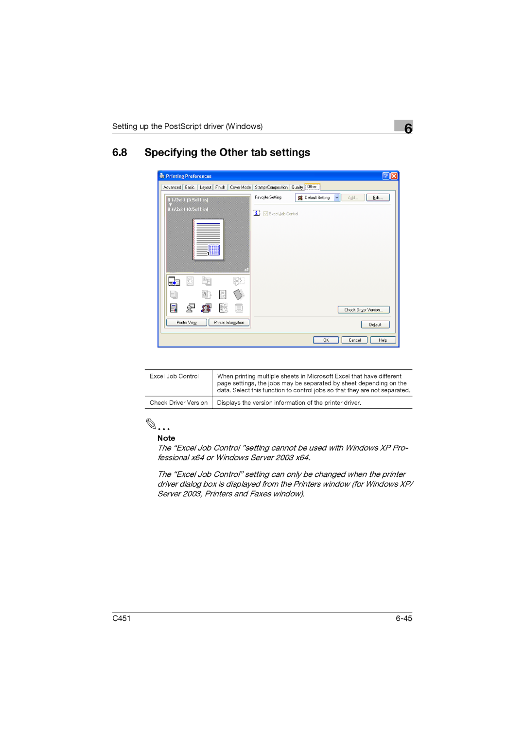 Konica Minolta C451 manual Specifying the Other tab settings 