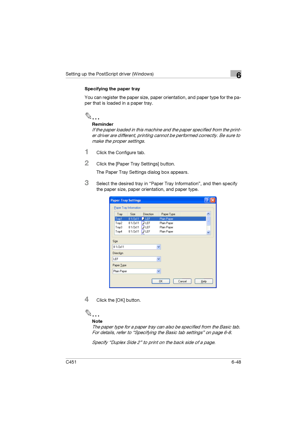 Konica Minolta C451 manual Specifying the paper tray 