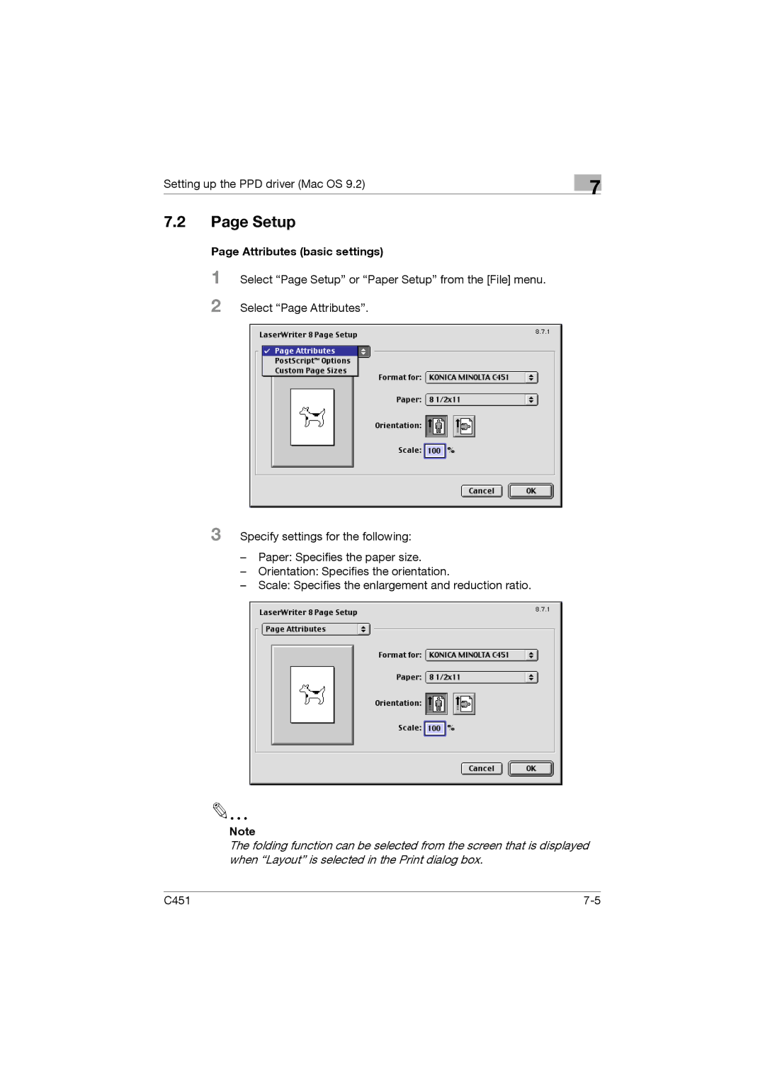 Konica Minolta C451 manual Setup, Attributes basic settings 