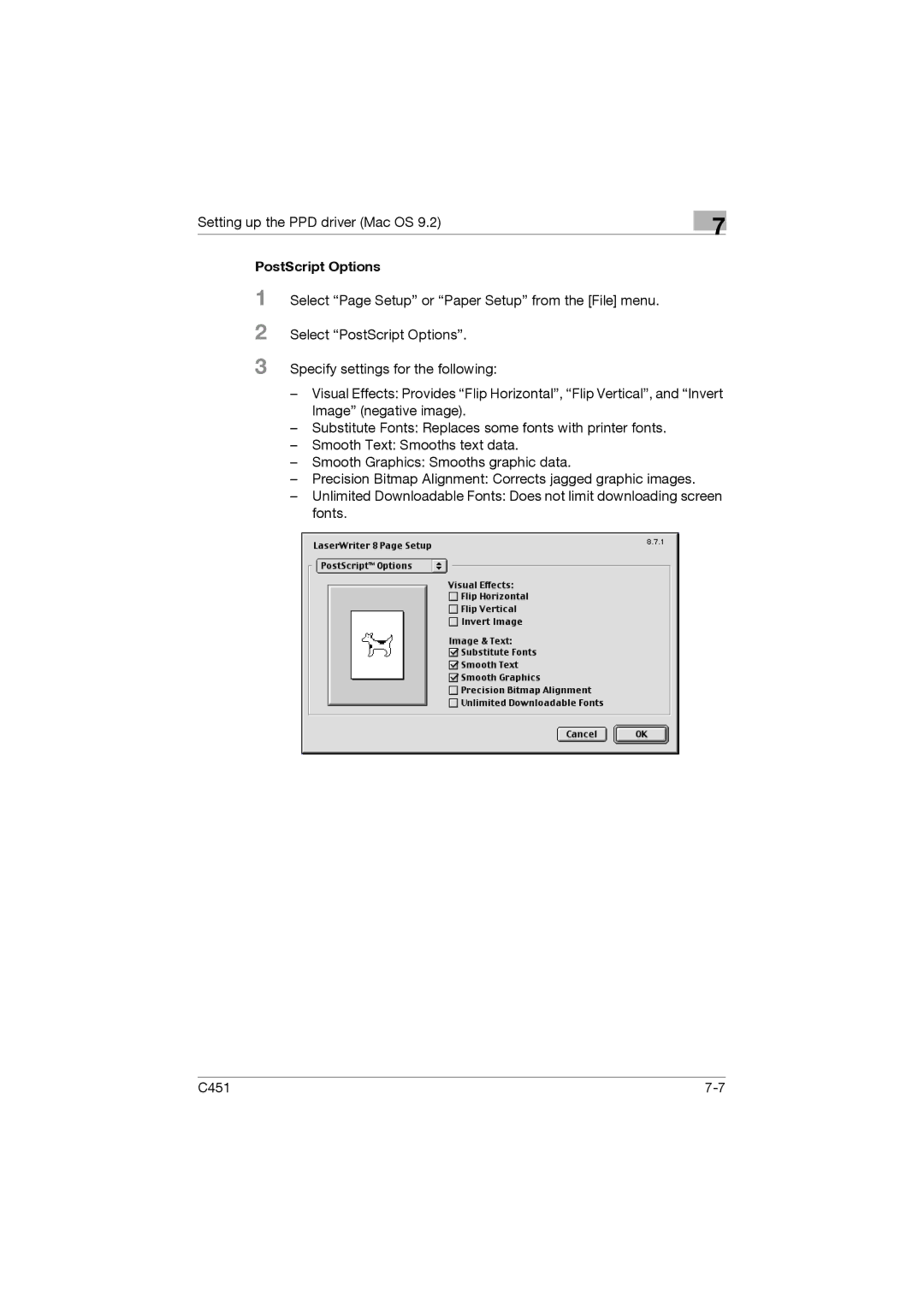 Konica Minolta C451 manual PostScript Options 