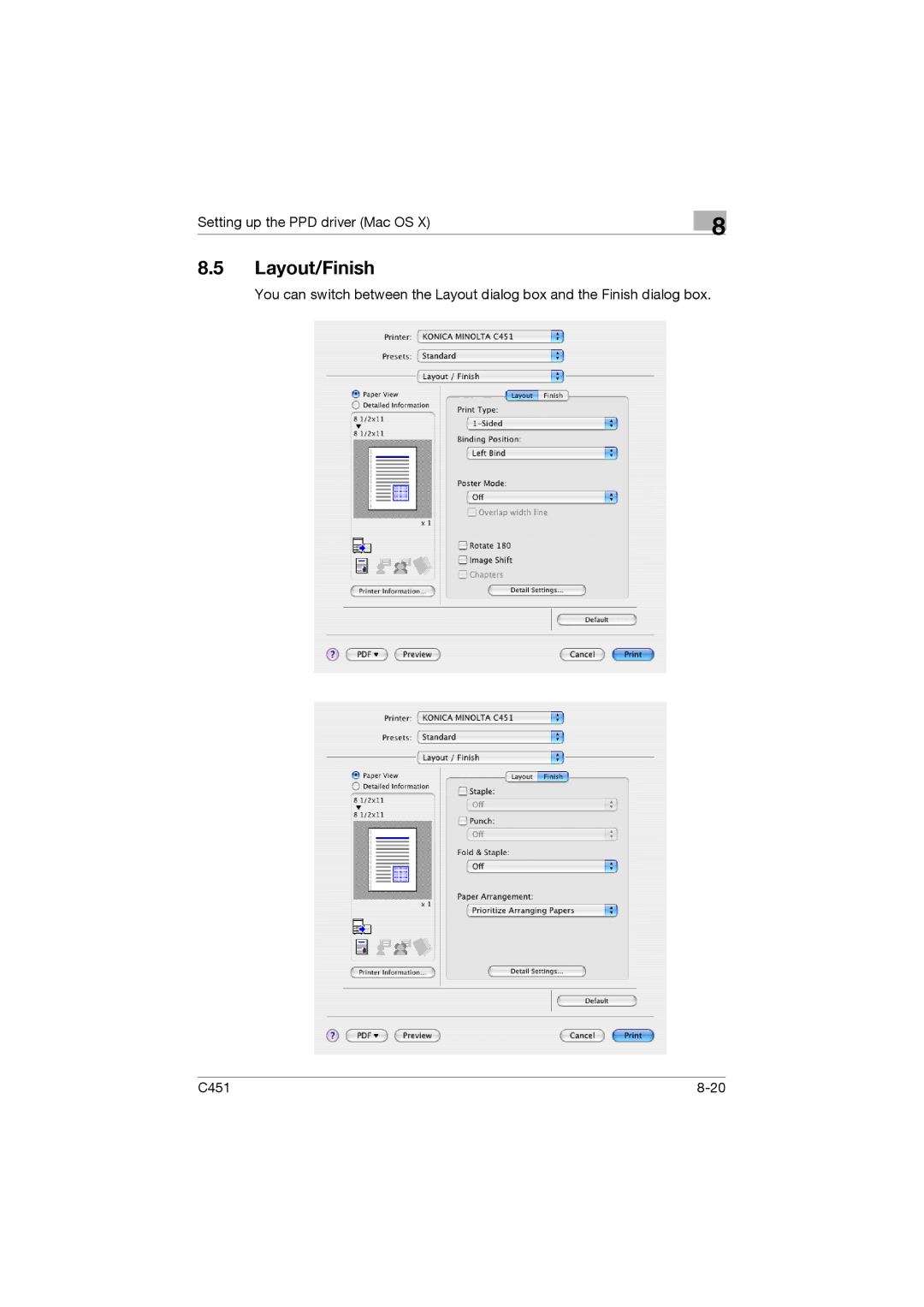Konica Minolta C451 manual Layout/Finish 