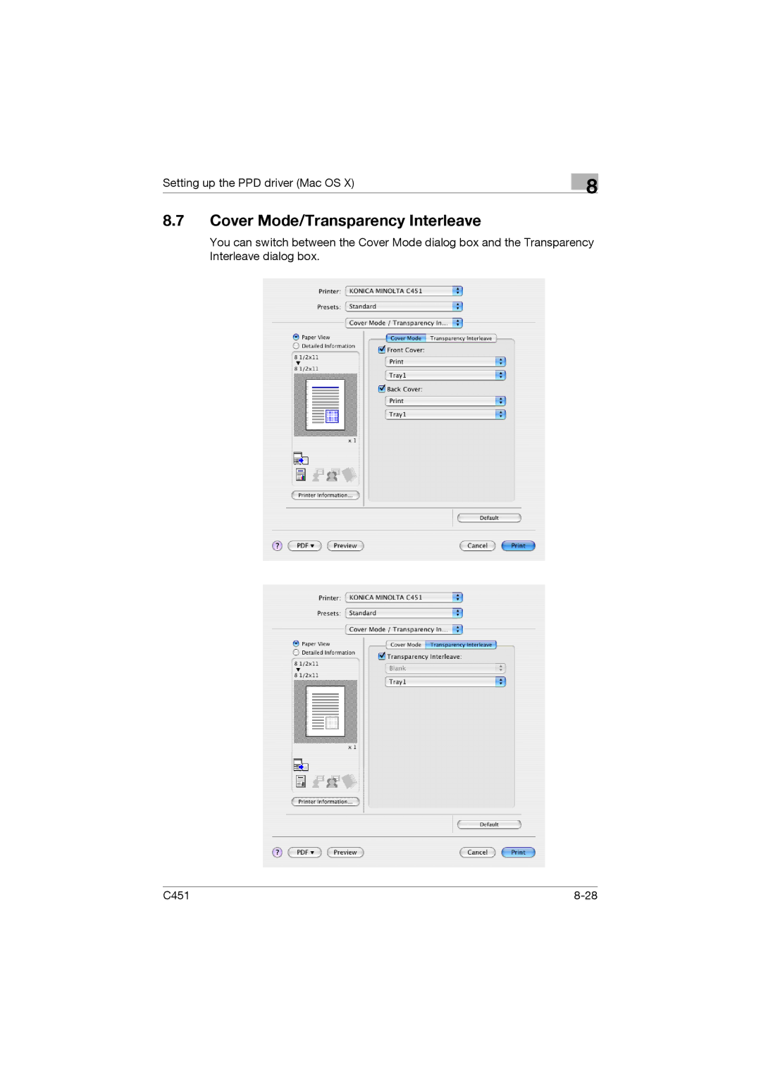 Konica Minolta C451 manual Cover Mode/Transparency Interleave 