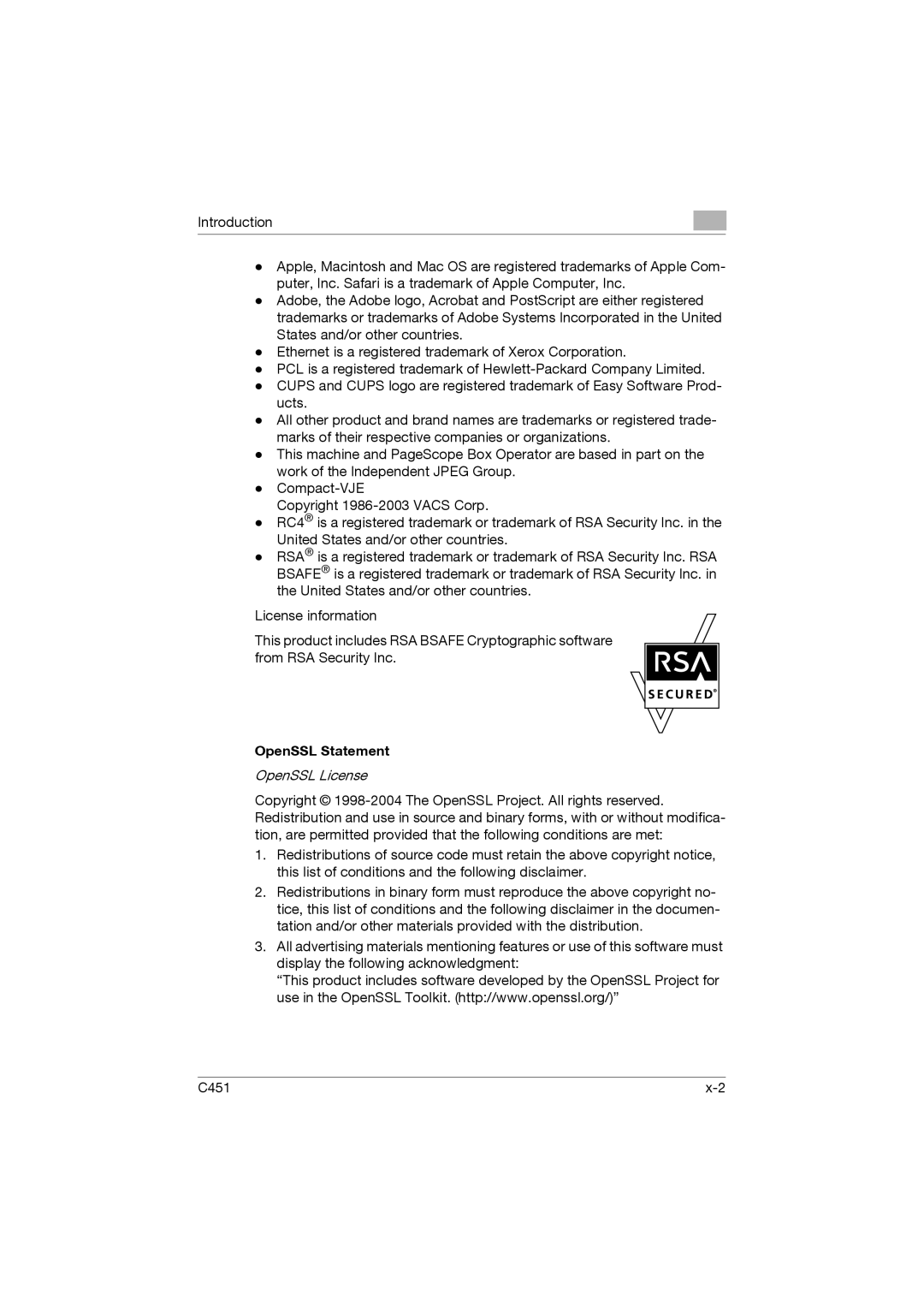 Konica Minolta C451 manual OpenSSL Statement, OpenSSL License 