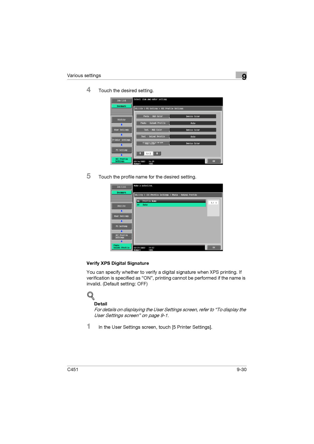 Konica Minolta C451 manual Verify XPS Digital Signature 