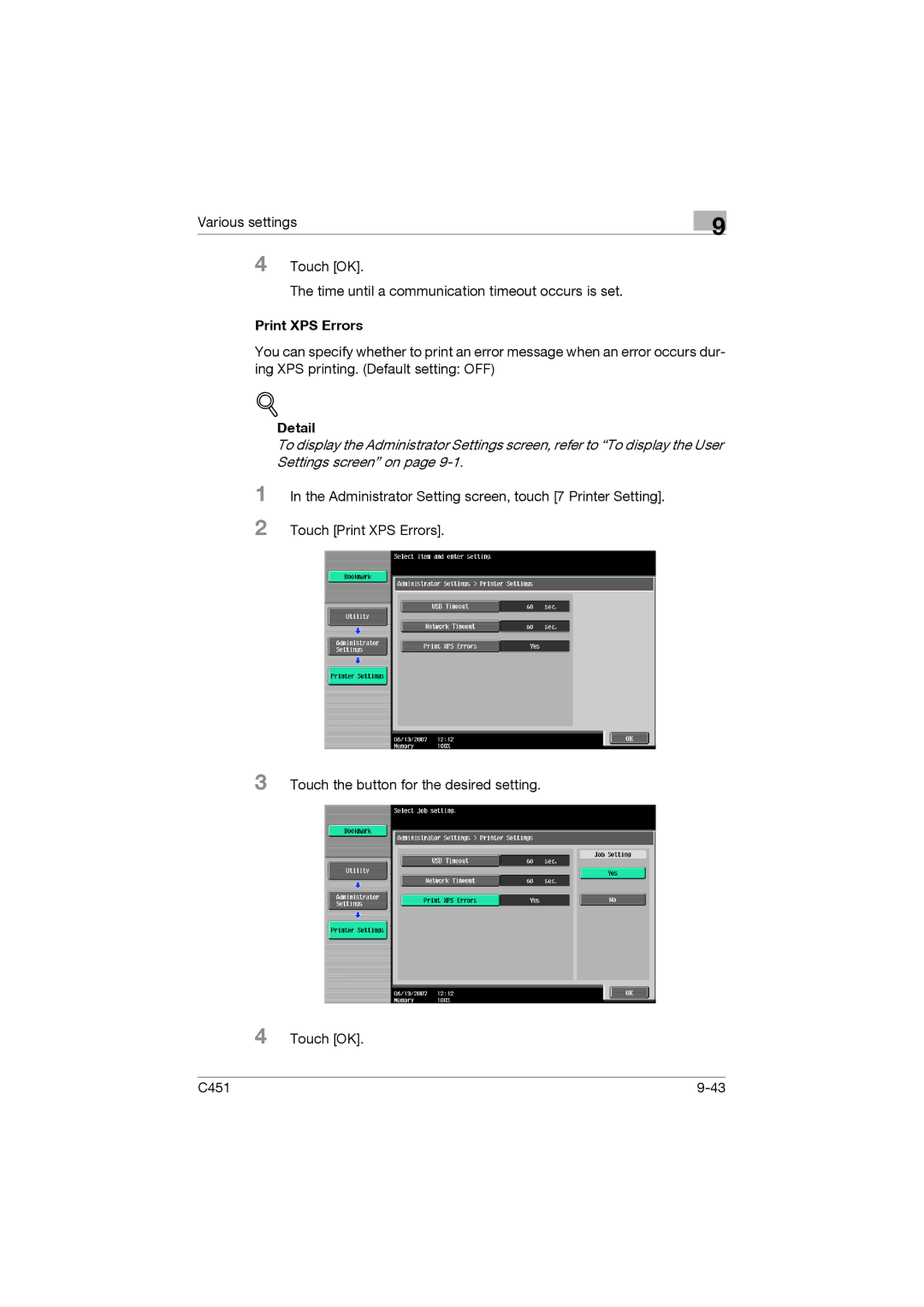 Konica Minolta C451 manual Print XPS Errors 