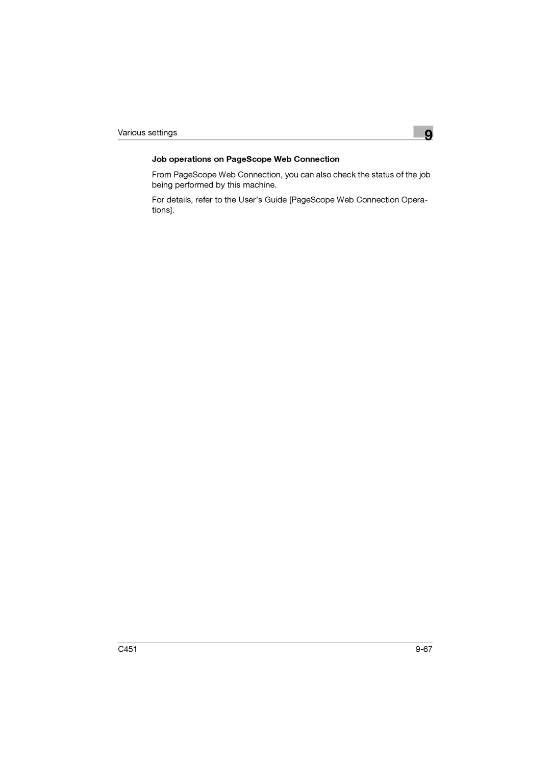 Konica Minolta C451 manual Job operations on PageScope Web Connection 