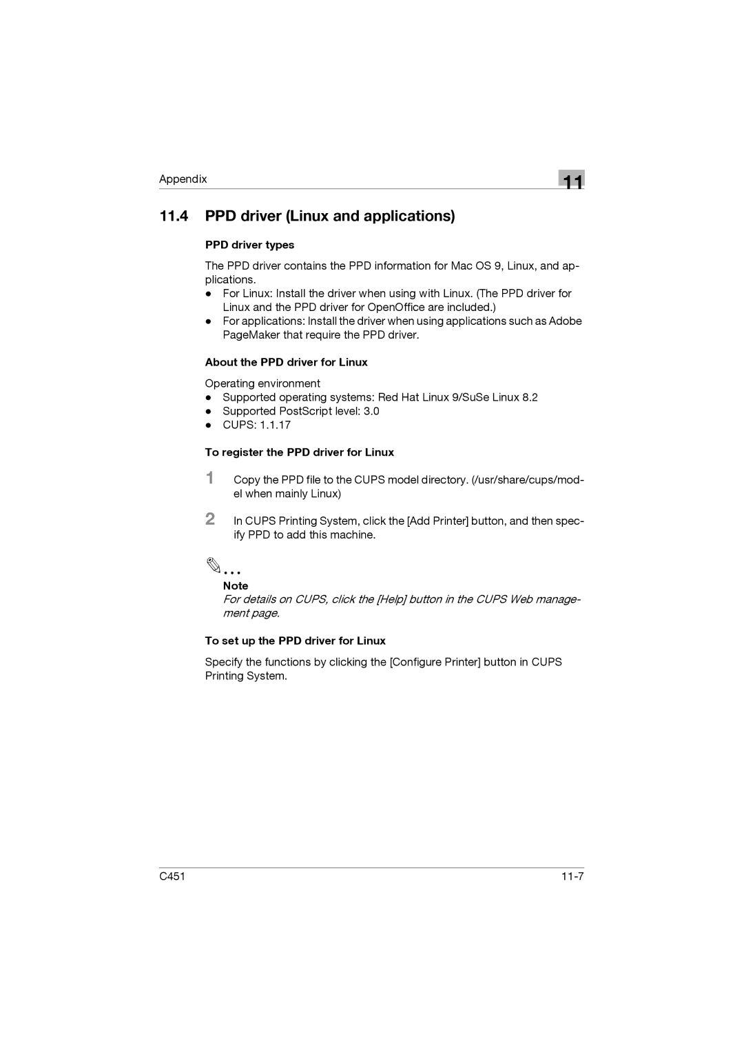 Konica Minolta C451 manual PPD driver Linux and applications, PPD driver types, About the PPD driver for Linux 