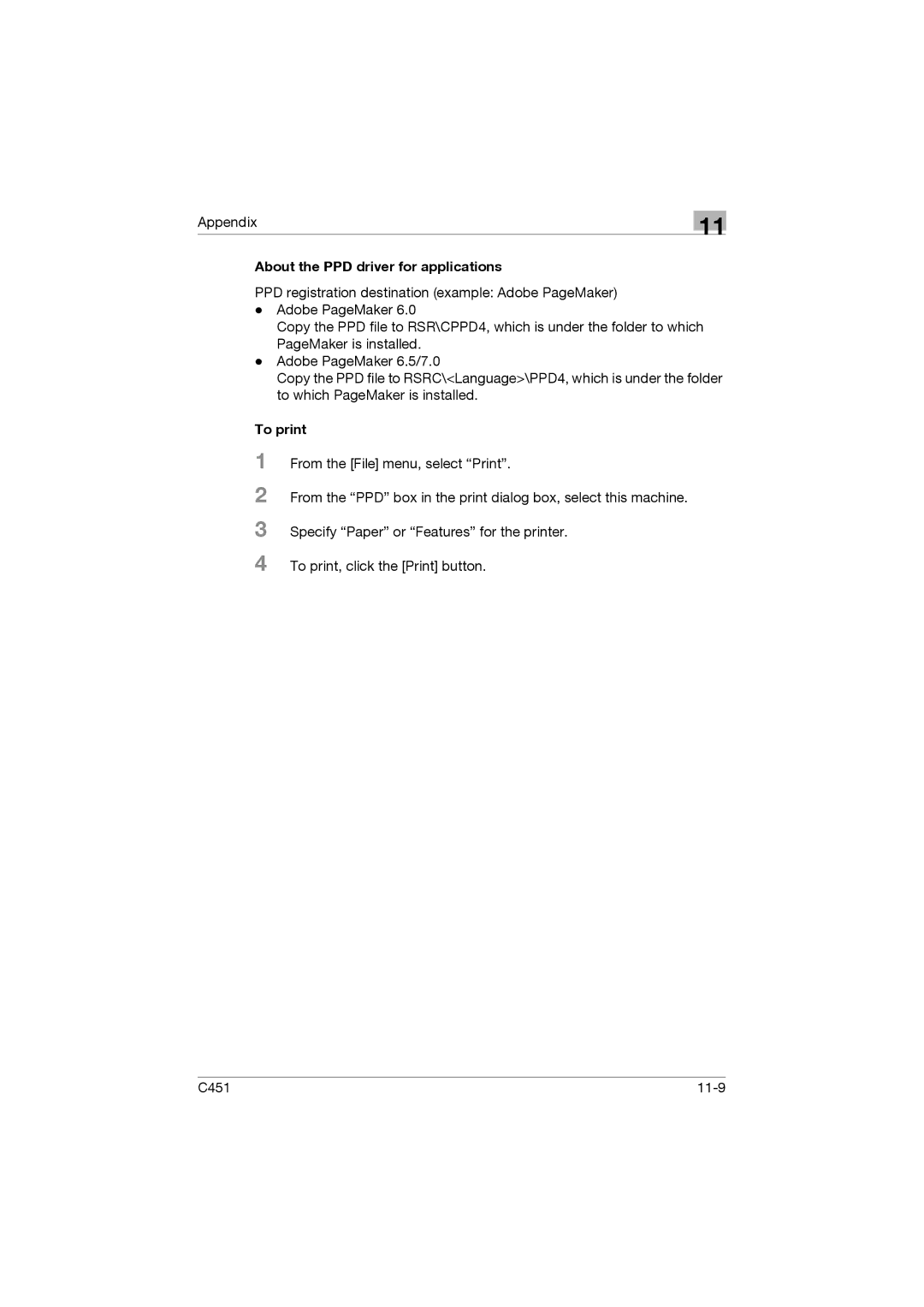 Konica Minolta C451 manual About the PPD driver for applications, To print 