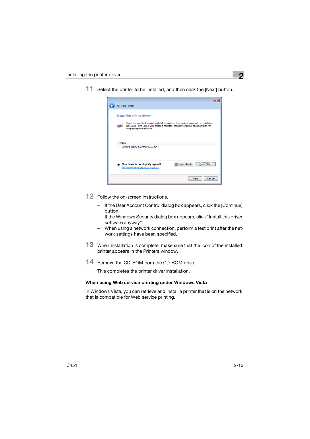 Konica Minolta C451 manual When using Web service printing under Windows Vista 