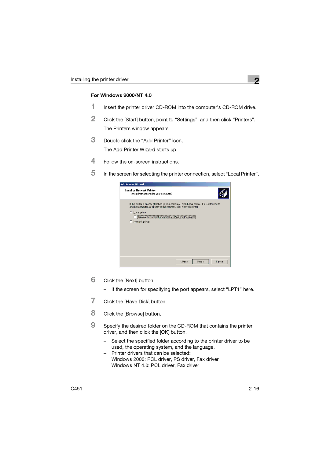 Konica Minolta C451 manual For Windows 2000/NT 