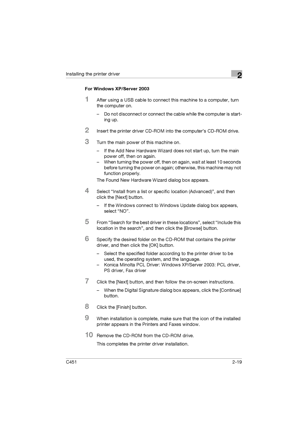 Konica Minolta C451 manual For Windows XP/Server 