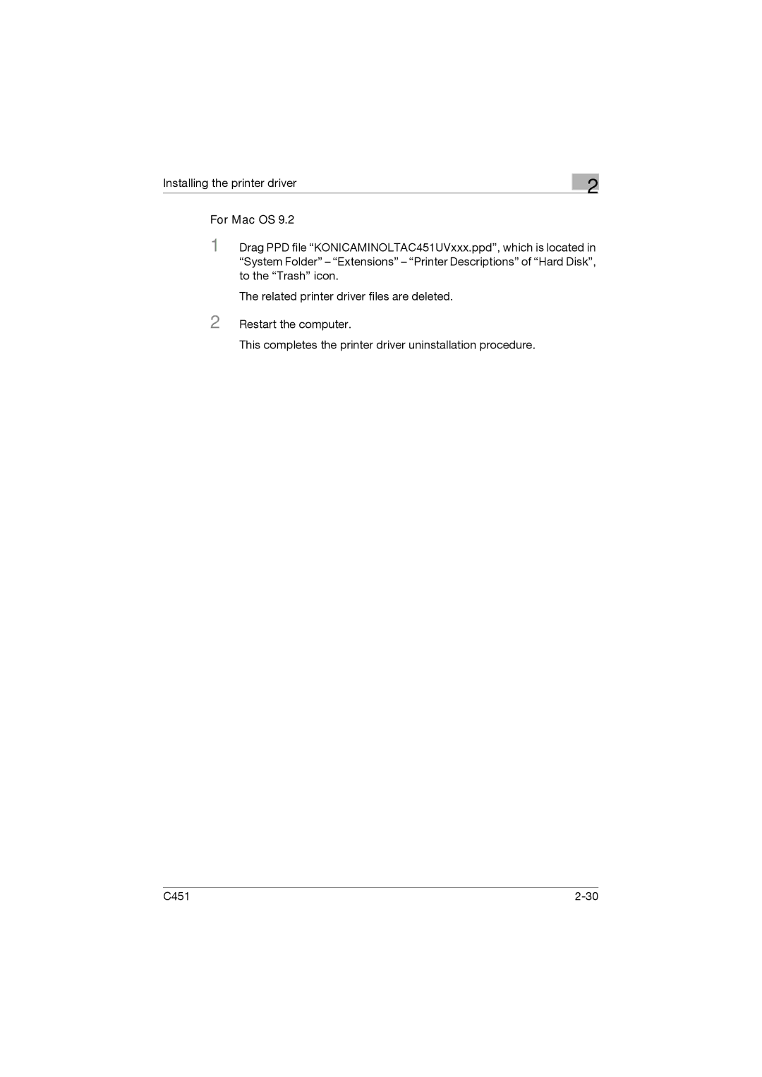 Konica Minolta C451 manual Installing the printer driver 