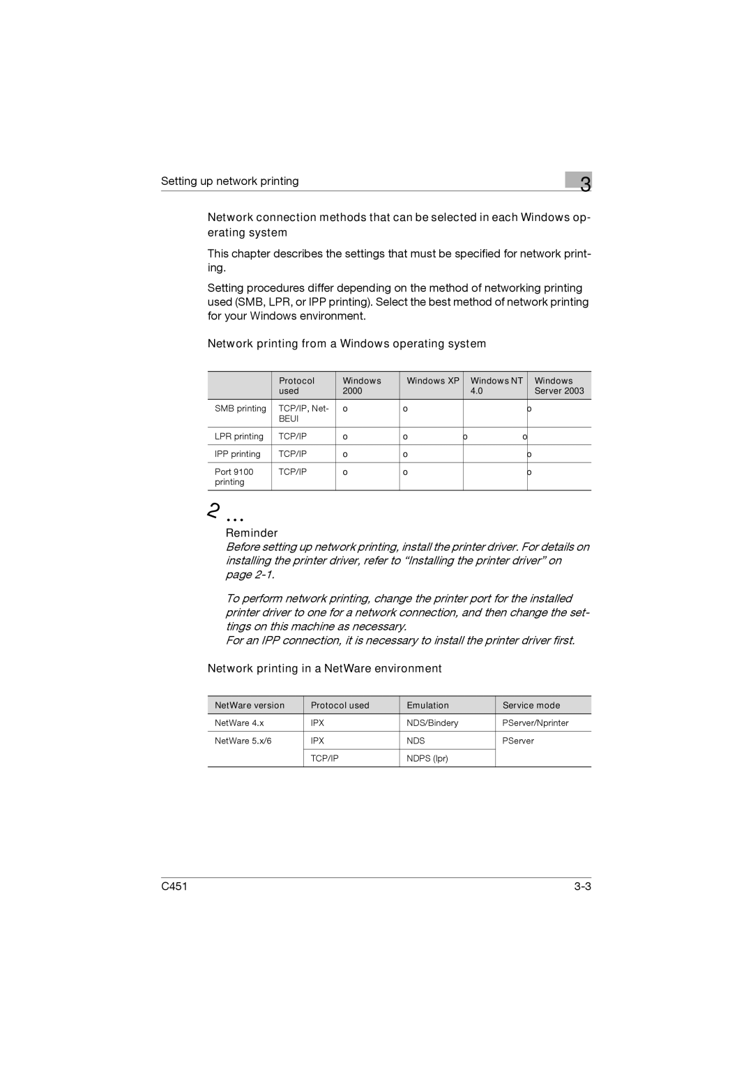 Konica Minolta C451 manual Network printing from a Windows operating system, Network printing in a NetWare environment 