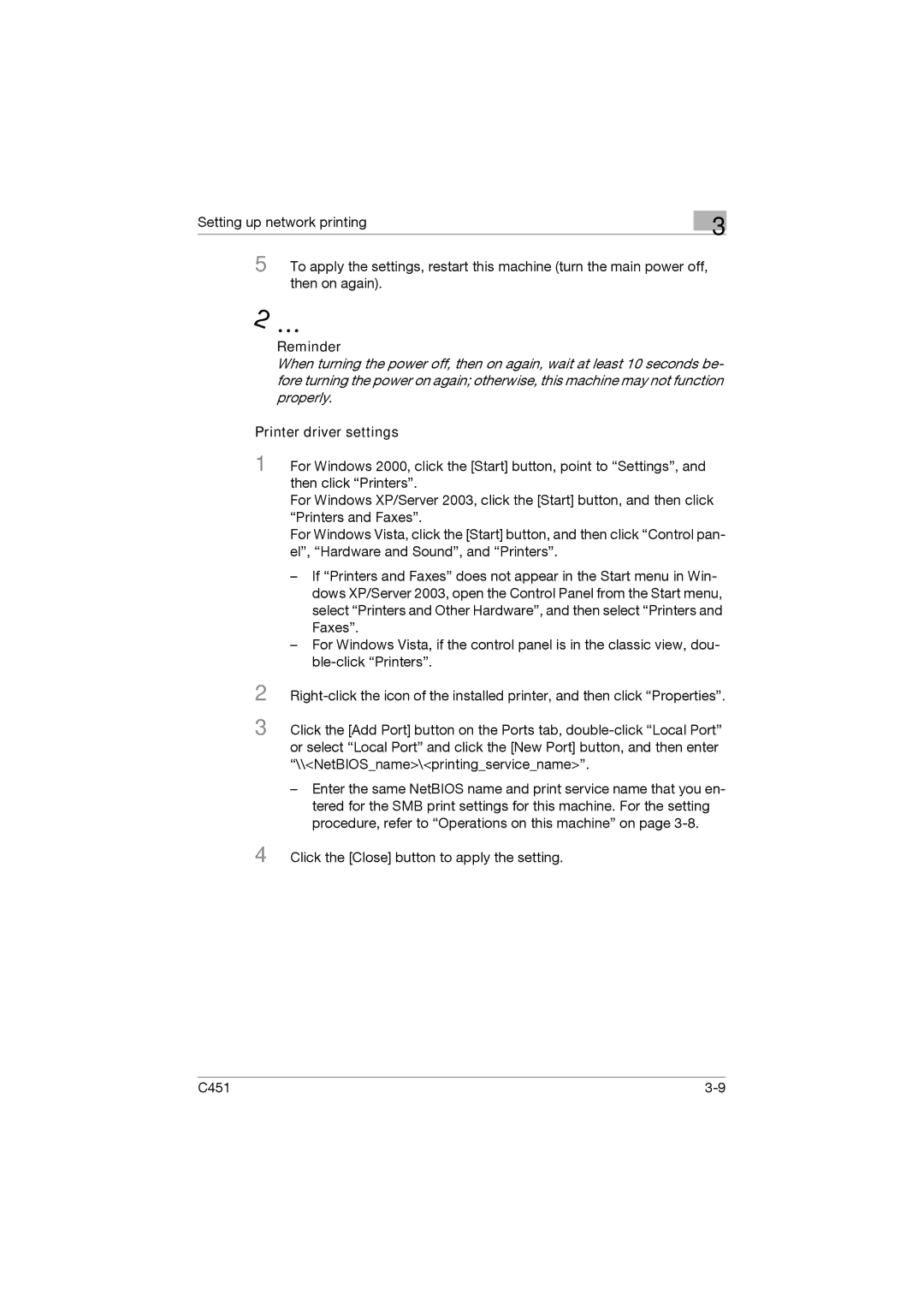 Konica Minolta C451 manual Reminder, Printer driver settings 