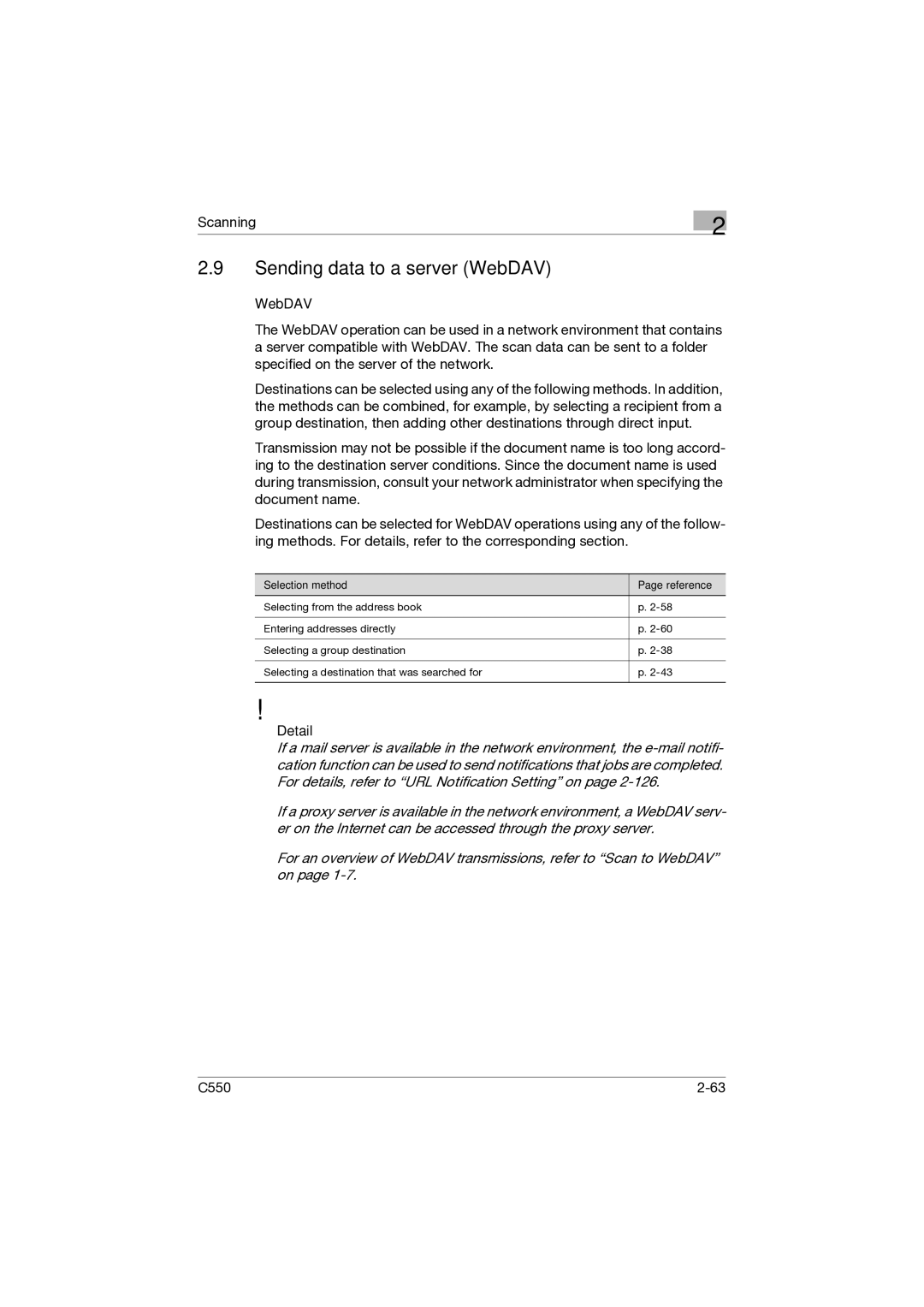 Konica Minolta C550 manual Sending data to a server WebDAV 