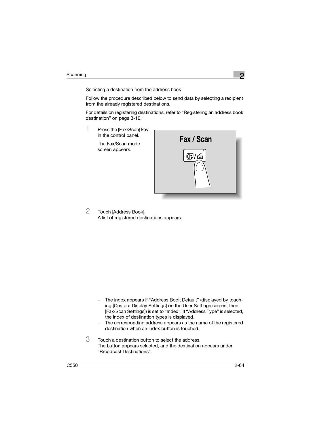 Konica Minolta C550 manual Selecting a destination from the address book 