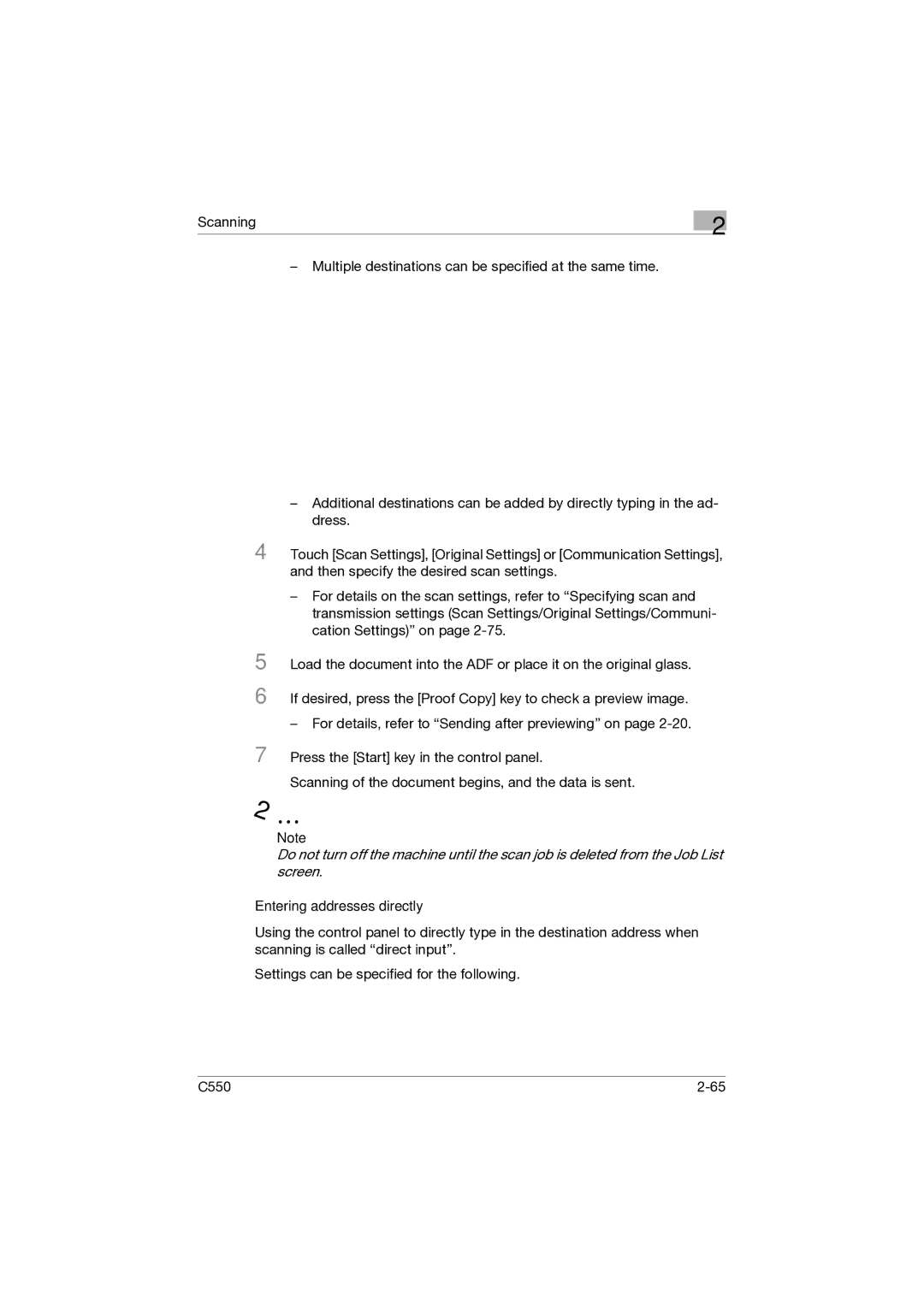 Konica Minolta C550 manual Entering addresses directly 