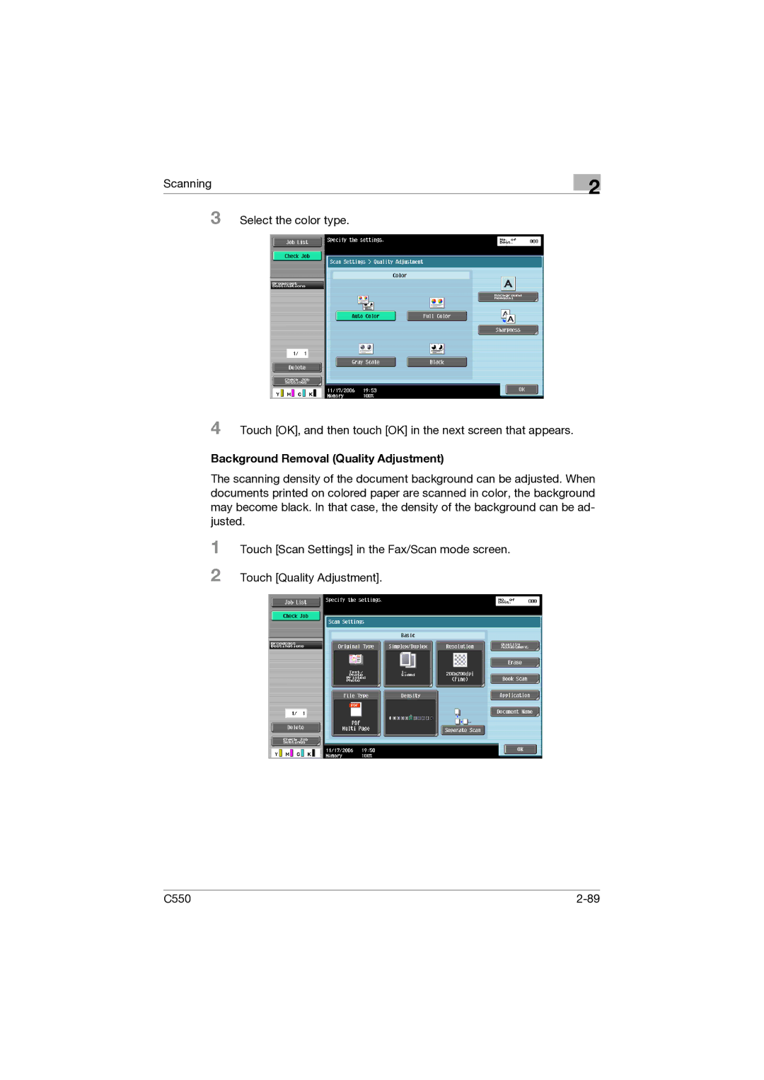 Konica Minolta C550 manual Background Removal Quality Adjustment 