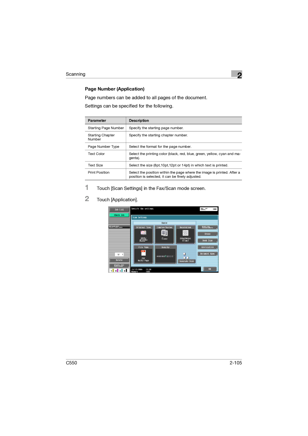 Konica Minolta C550 manual Number Application 