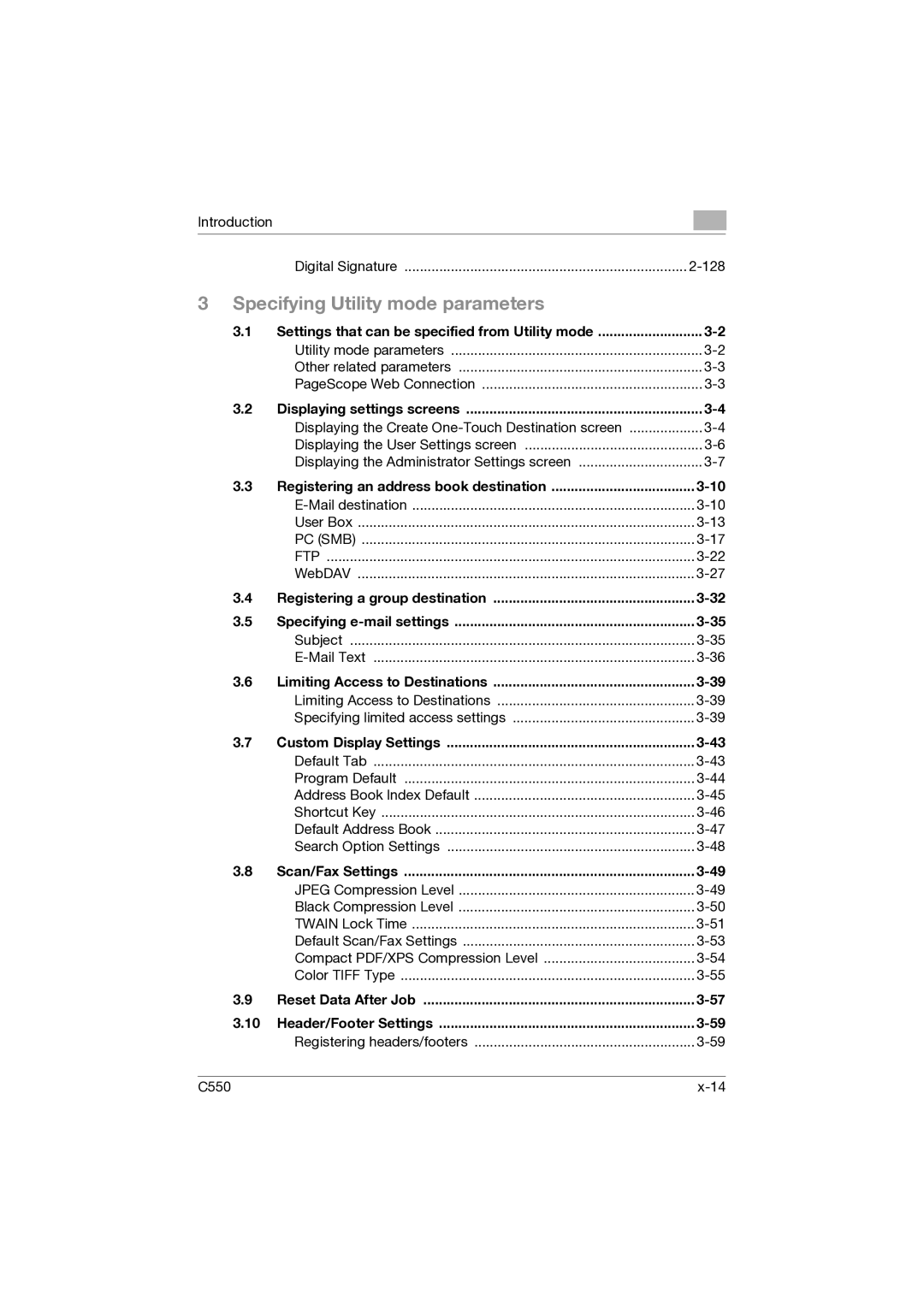 Konica Minolta C550 Settings that can be specified from Utility mode, Displaying settings screens, Custom Display Settings 