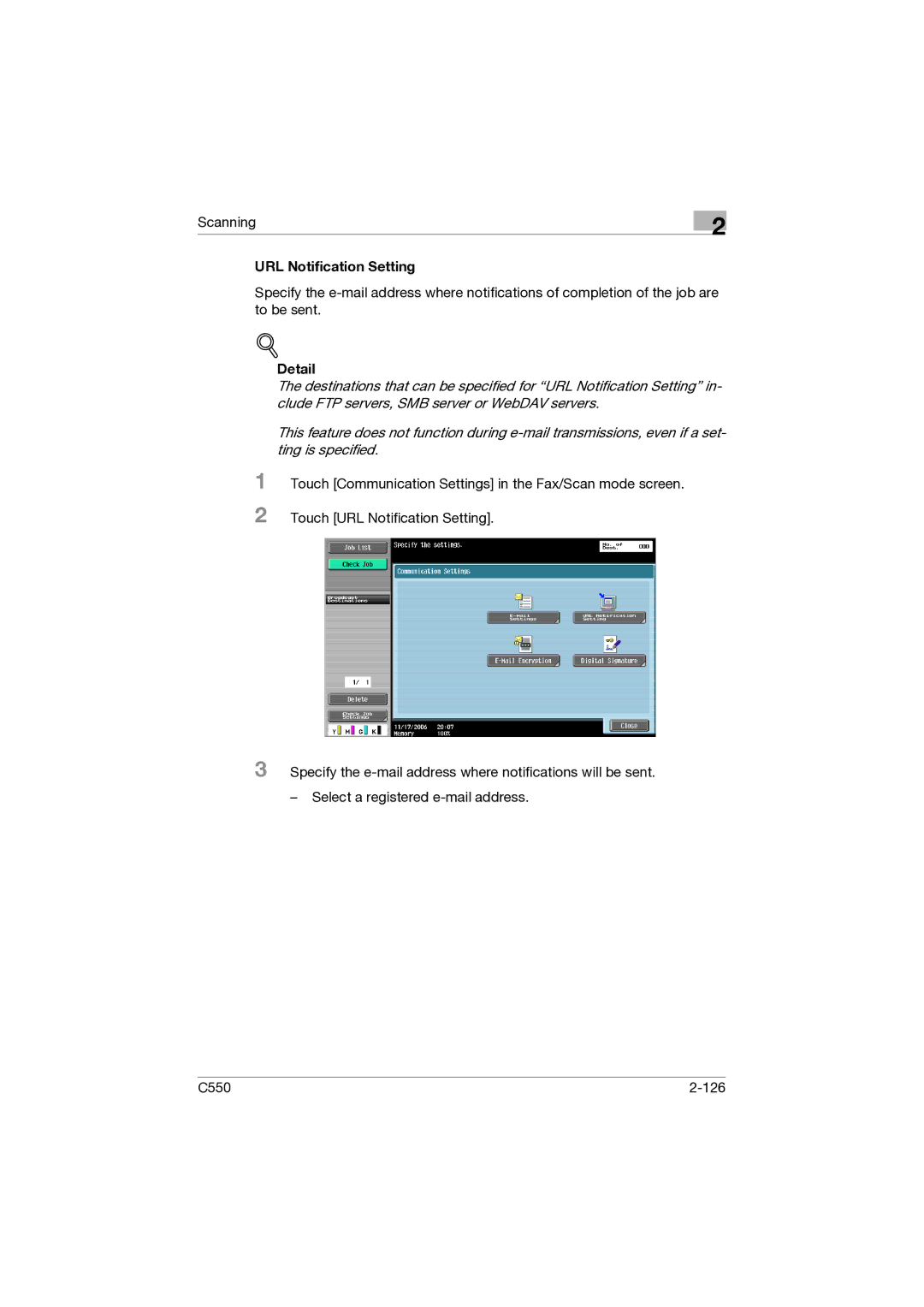 Konica Minolta C550 manual URL Notification Setting 