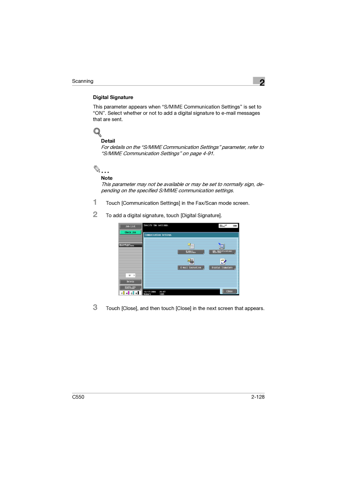 Konica Minolta C550 manual Digital Signature 