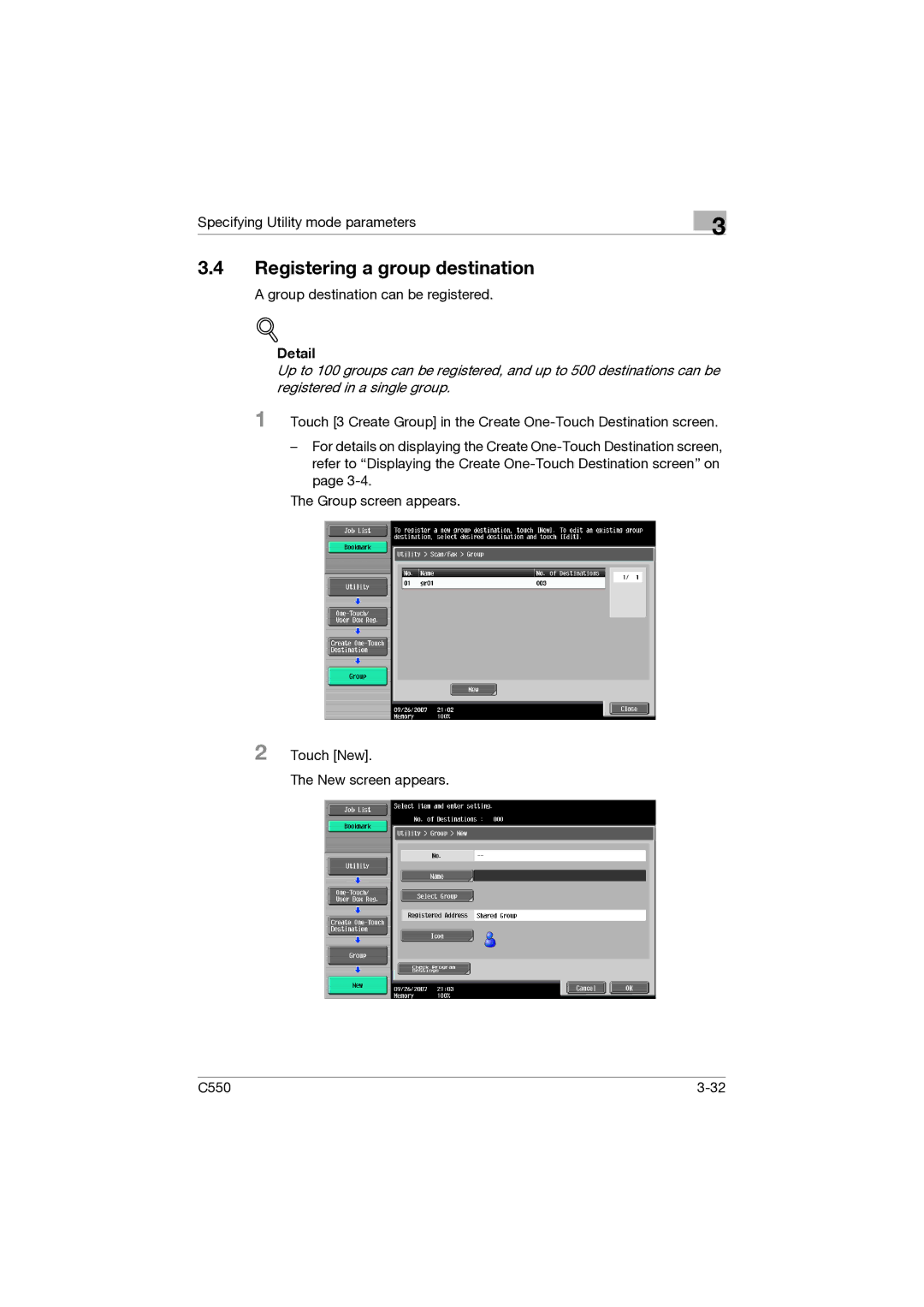 Konica Minolta C550 manual Registering a group destination 