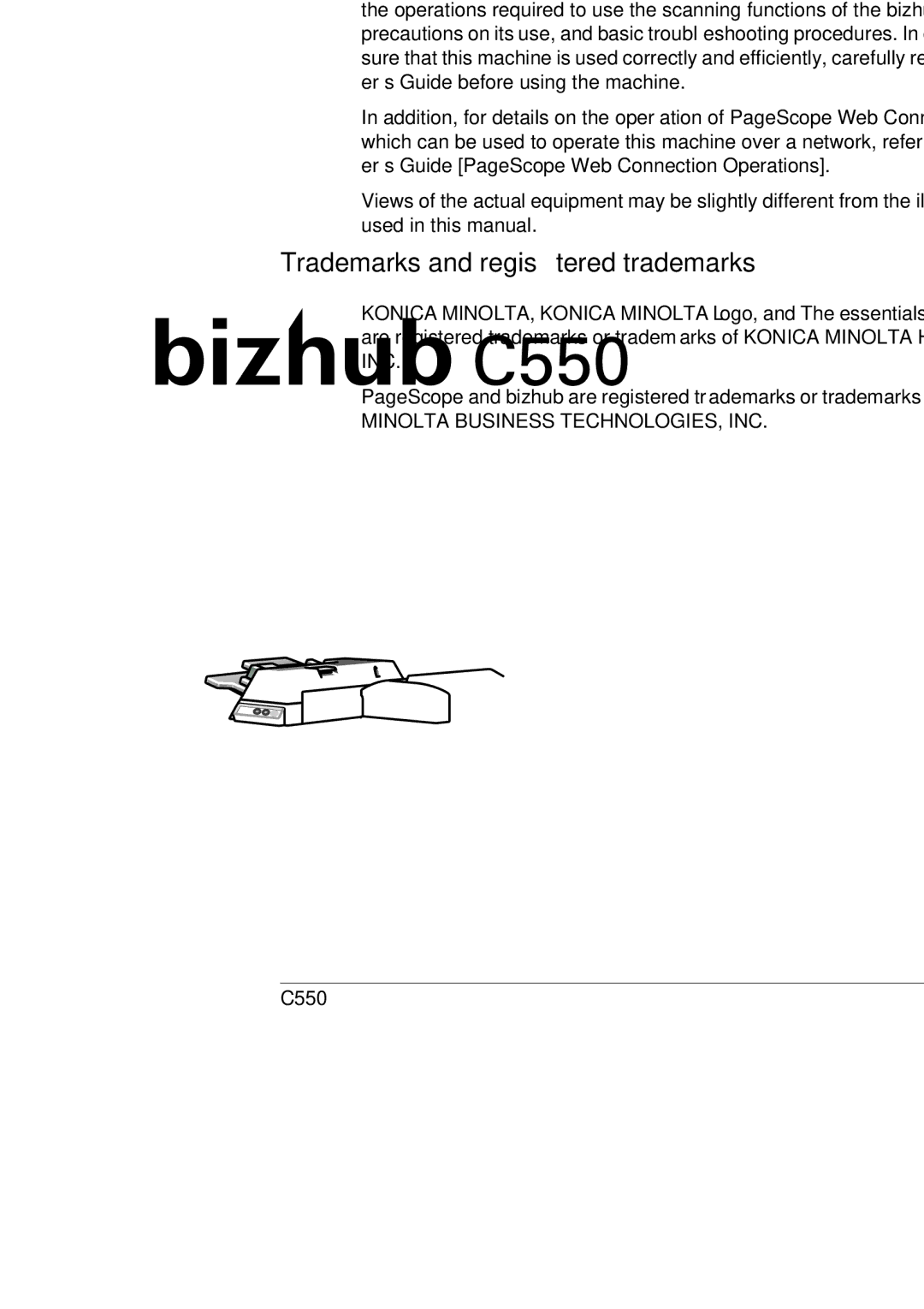 Konica Minolta C550 manual Introduction, Trademarks and registered trademarks 