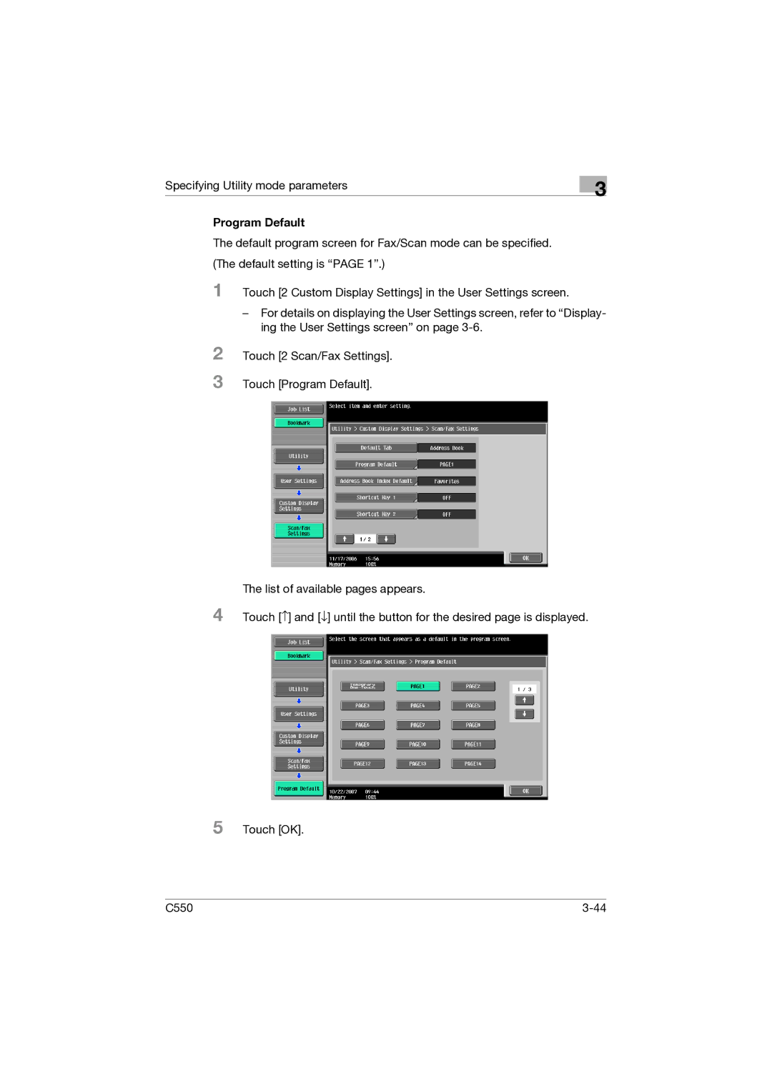Konica Minolta C550 manual Program Default 