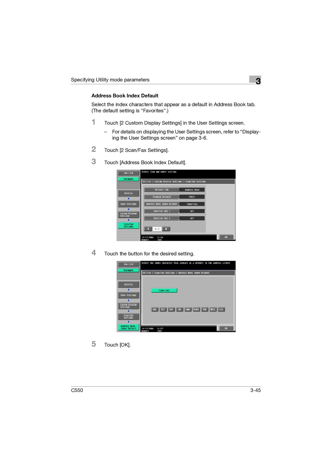 Konica Minolta C550 manual Address Book Index Default 