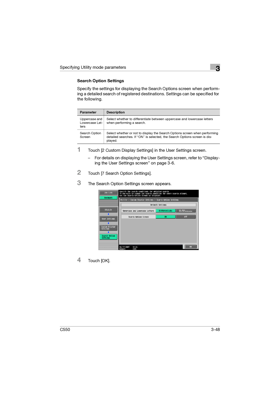 Konica Minolta C550 manual Search Option Settings 