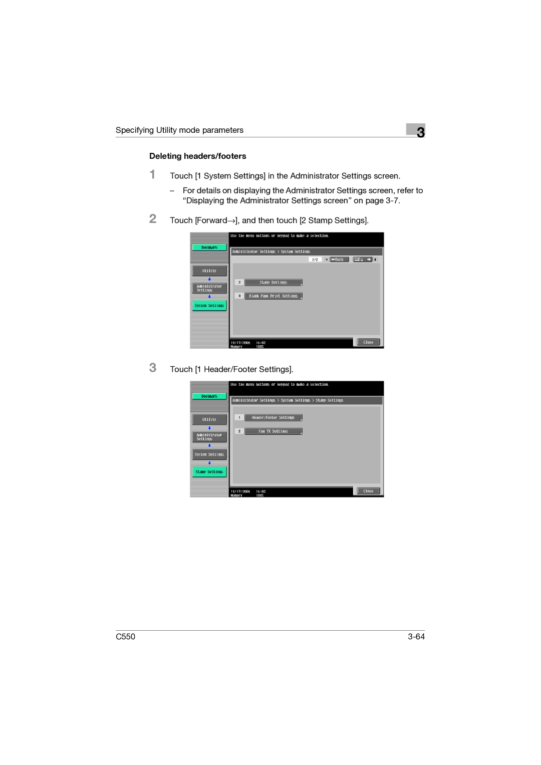 Konica Minolta C550 manual Deleting headers/footers 