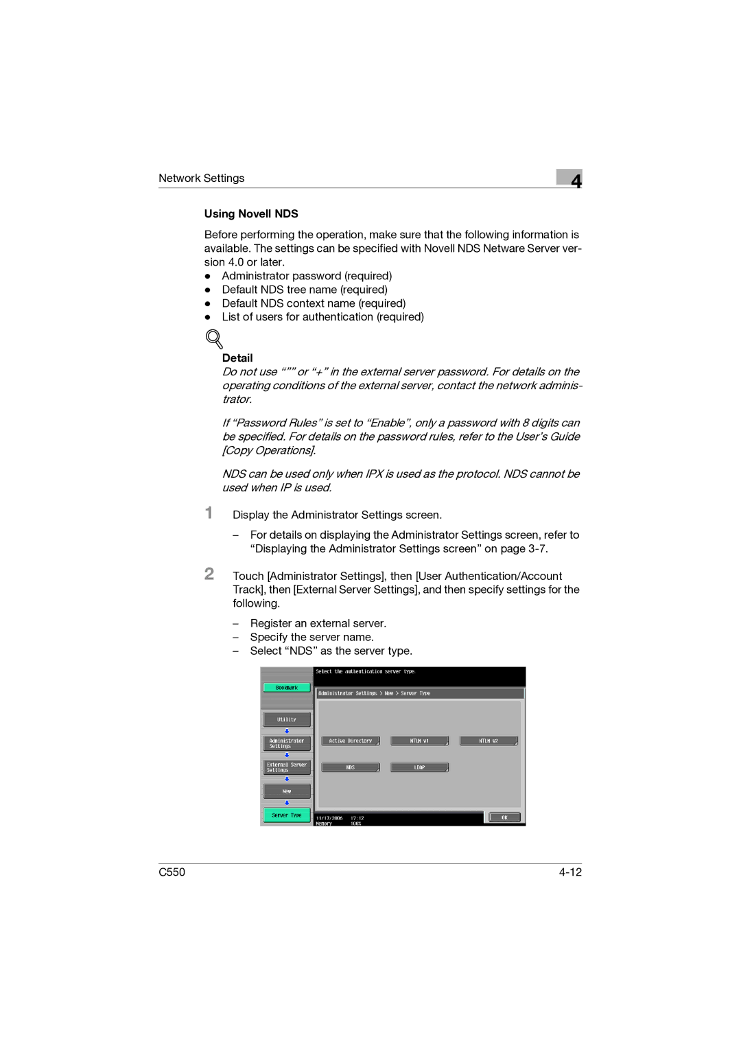 Konica Minolta C550 manual Using Novell NDS 