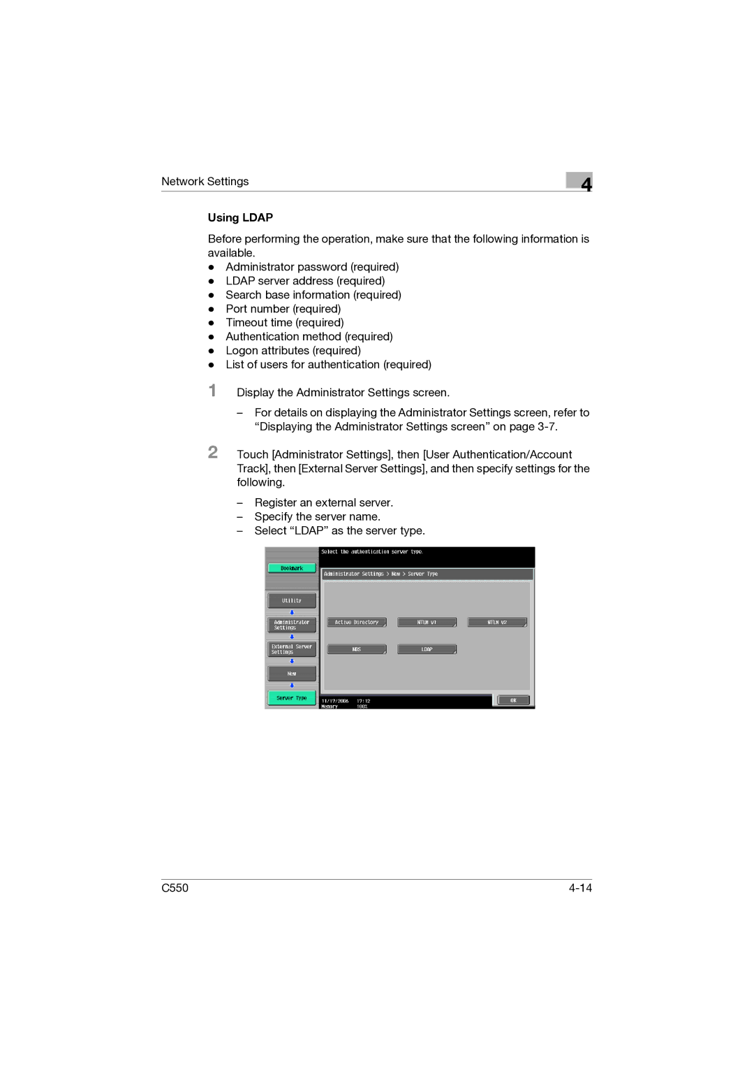 Konica Minolta C550 manual Using Ldap 