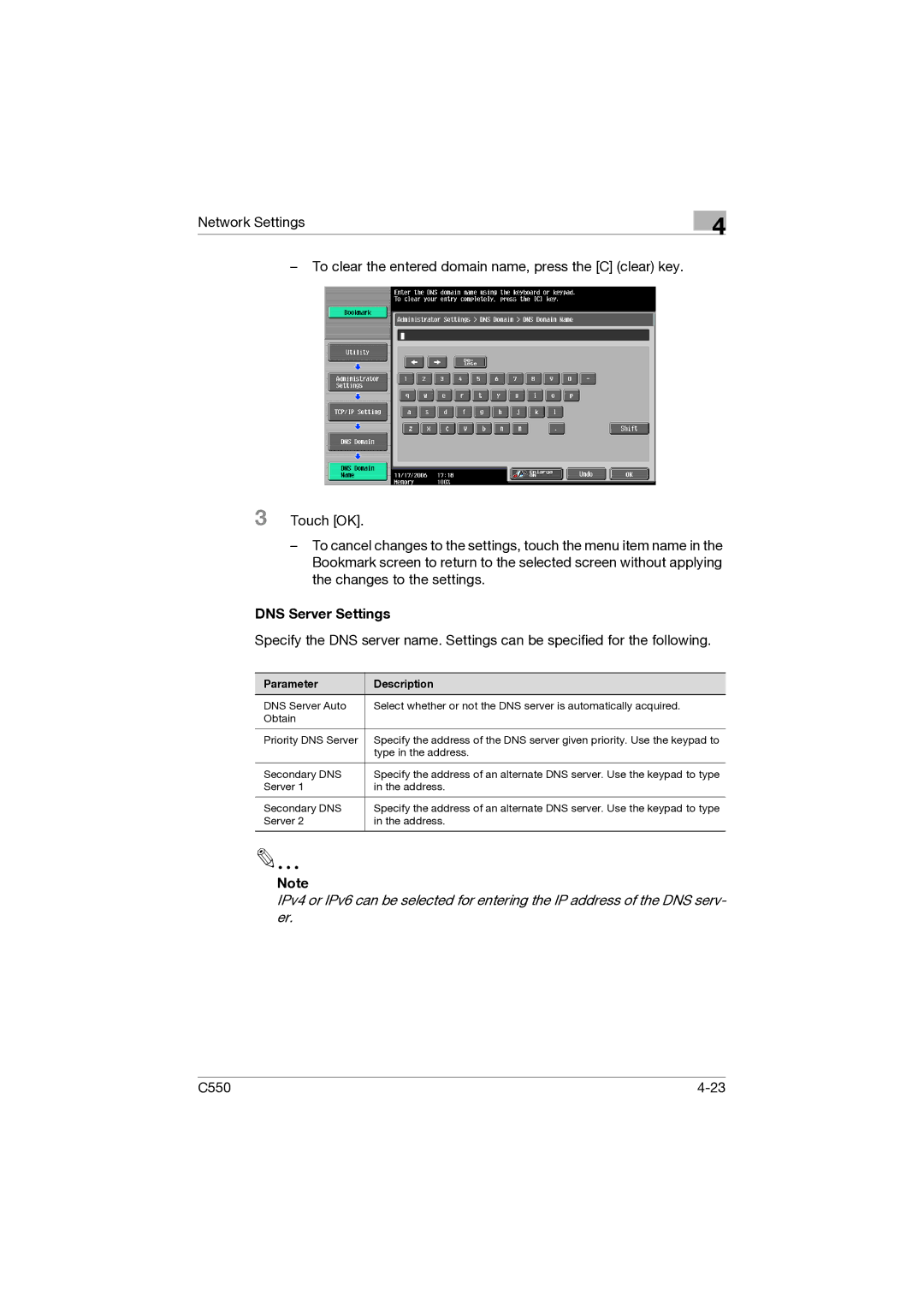 Konica Minolta C550 manual DNS Server Settings 