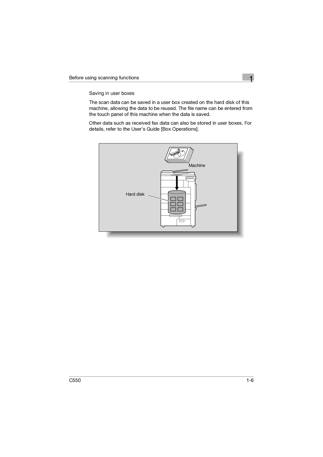 Konica Minolta C550 manual Saving in user boxes 