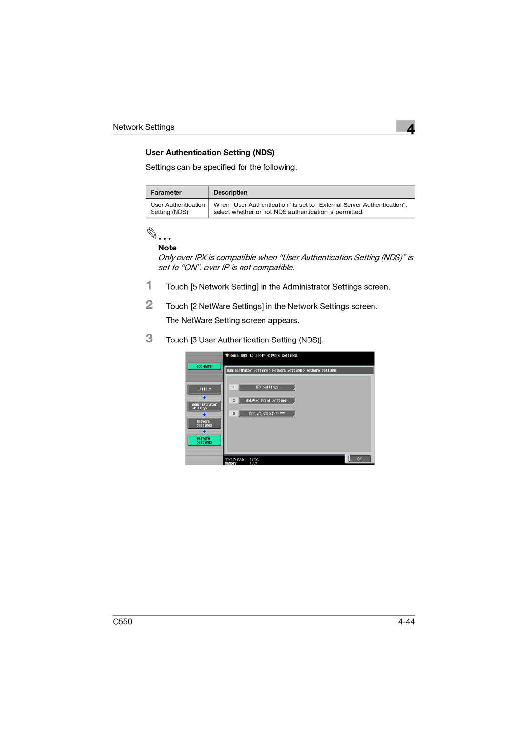 Konica Minolta C550 manual User Authentication Setting NDS 