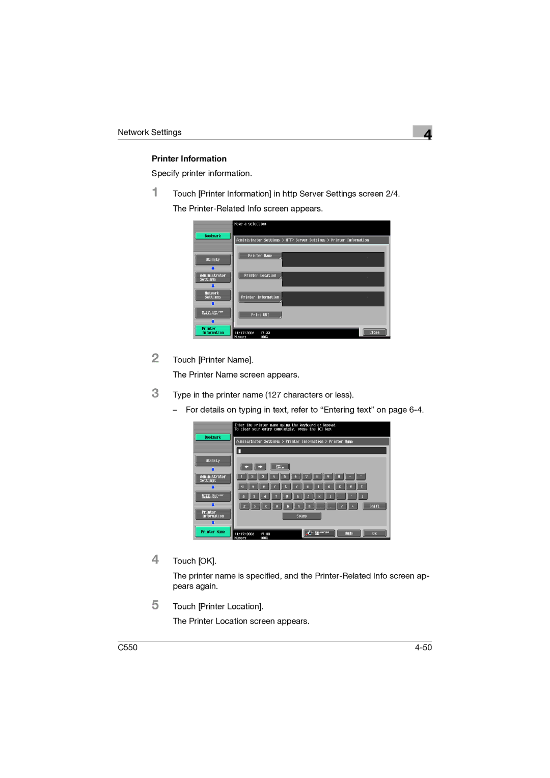 Konica Minolta C550 manual Printer Information 