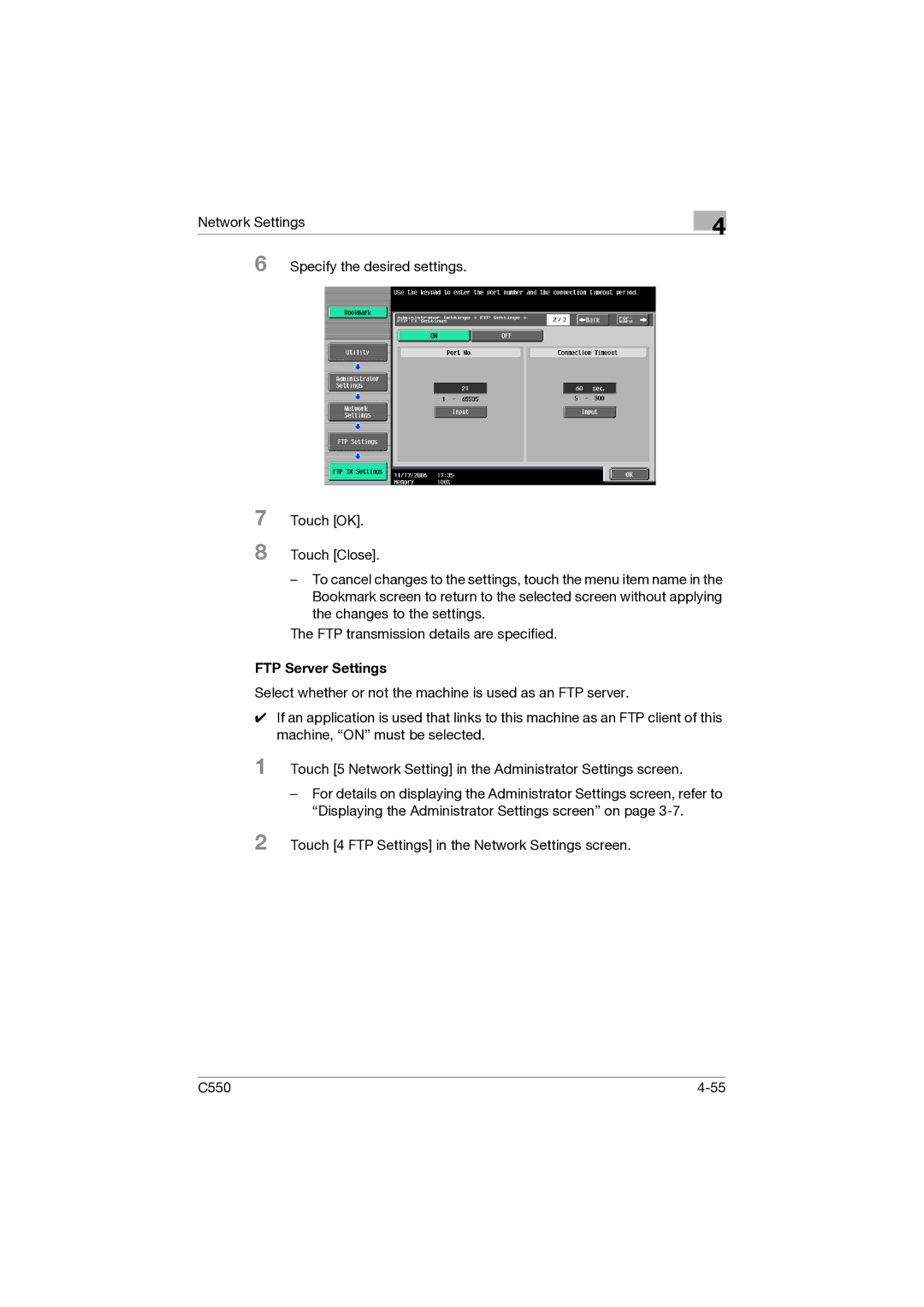 Konica Minolta C550 manual FTP Server Settings 