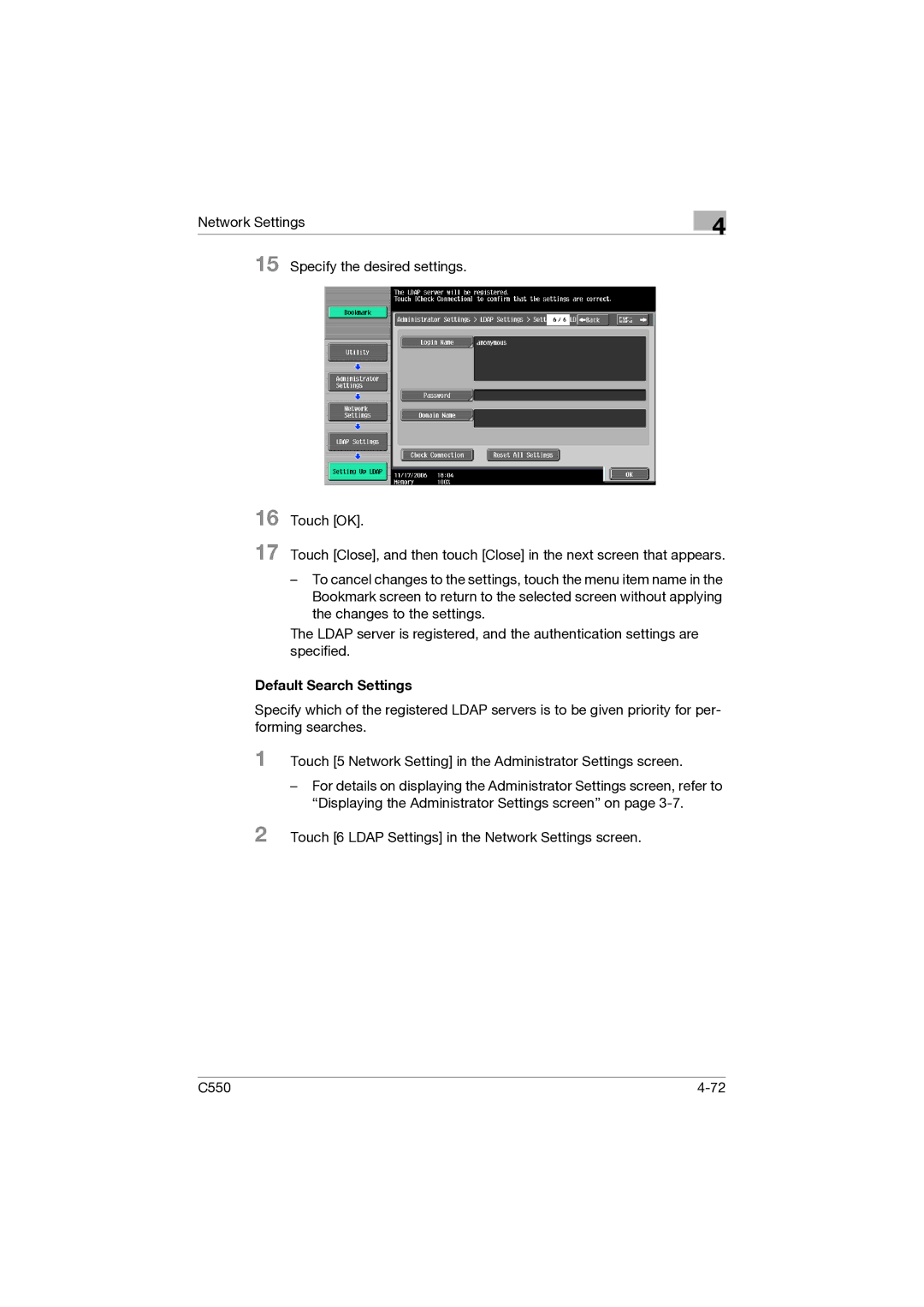 Konica Minolta C550 manual Default Search Settings 