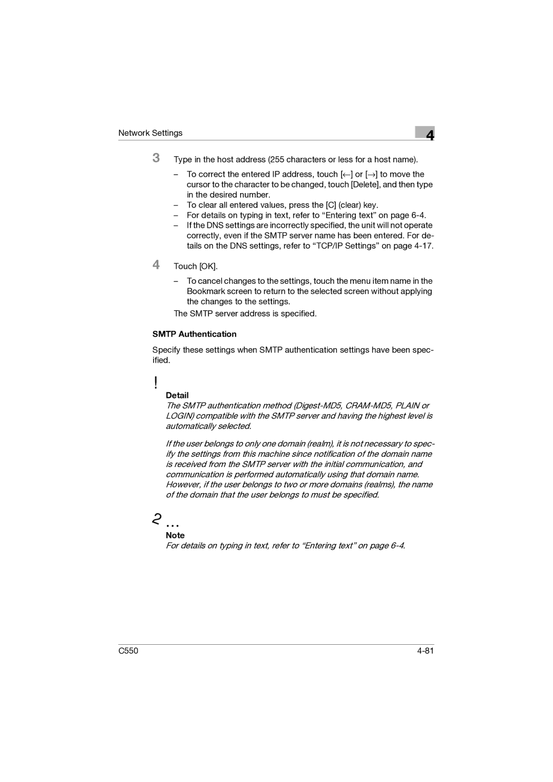 Konica Minolta C550 manual Smtp Authentication, Detail 