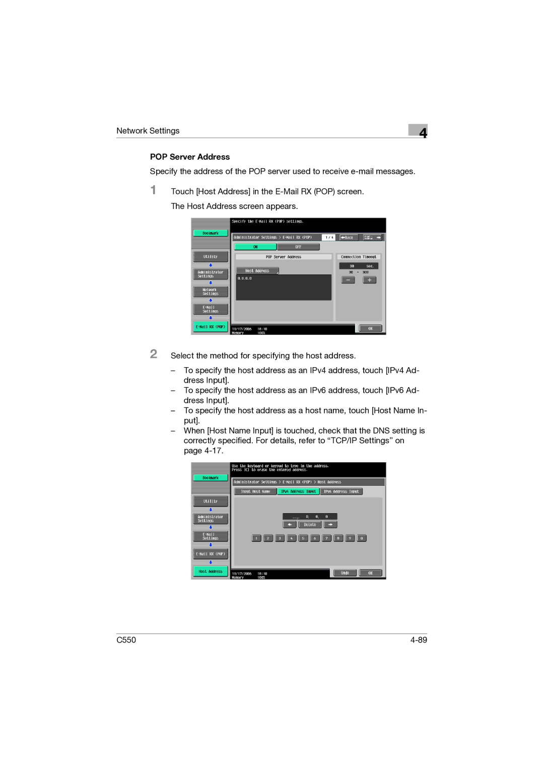 Konica Minolta C550 manual POP Server Address 