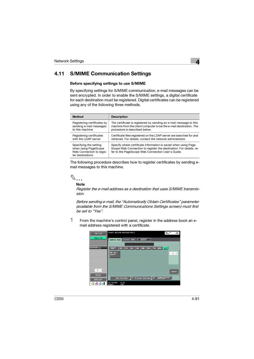 Konica Minolta C550 manual 11 S/MIME Communication Settings, Before specifying settings to use S/MIME 