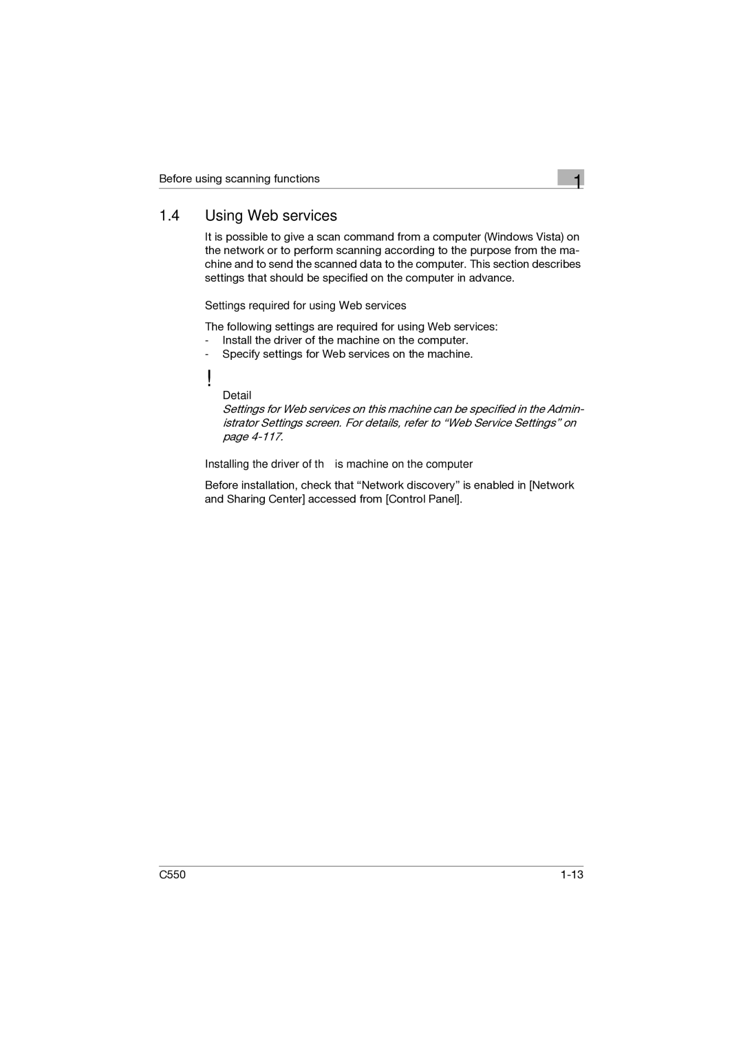 Konica Minolta C550 manual Using Web services, Settings required for using Web services 