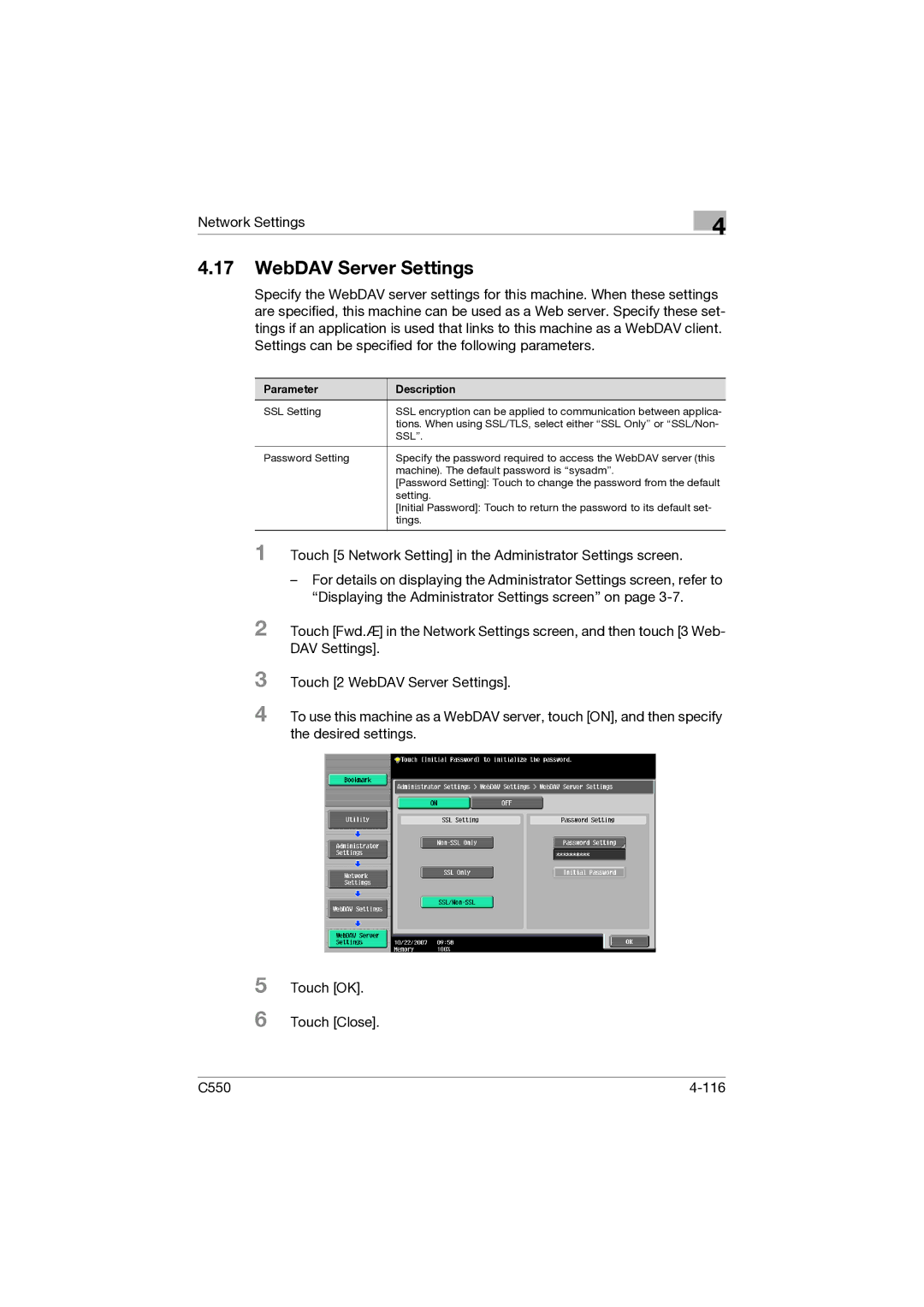 Konica Minolta C550 manual WebDAV Server Settings 