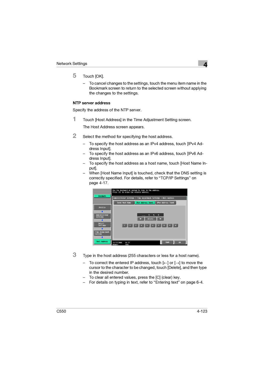 Konica Minolta C550 manual NTP server address 