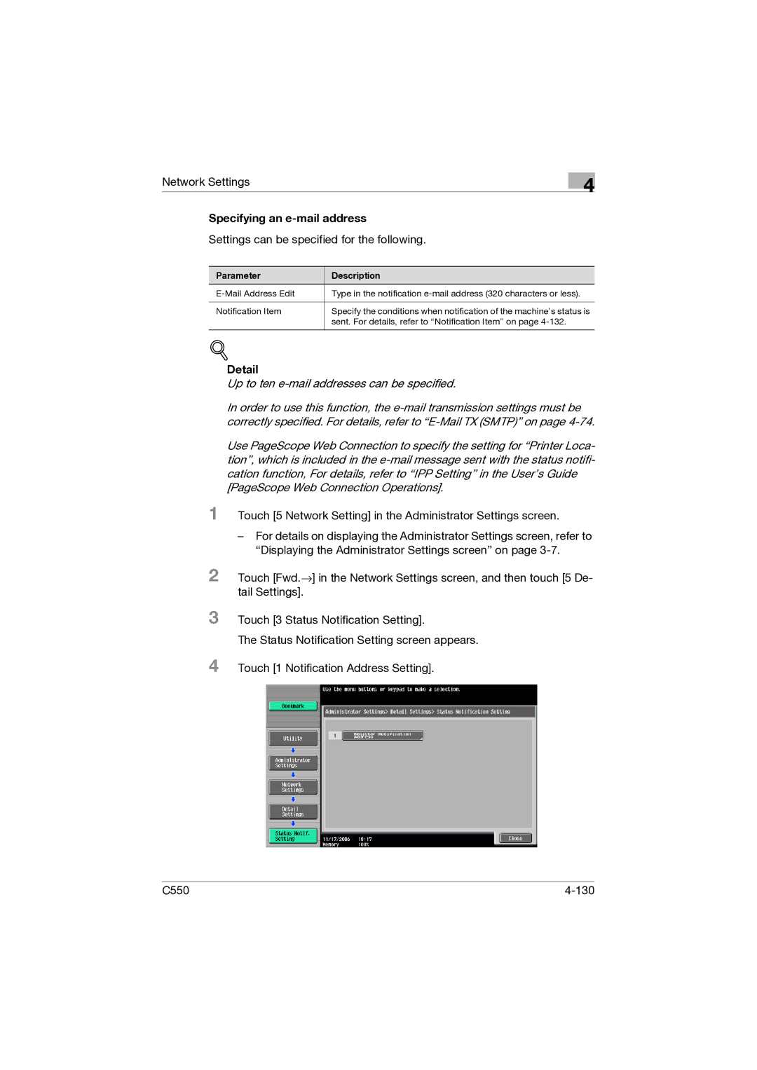 Konica Minolta C550 manual Specifying an e-mail address, Detail 